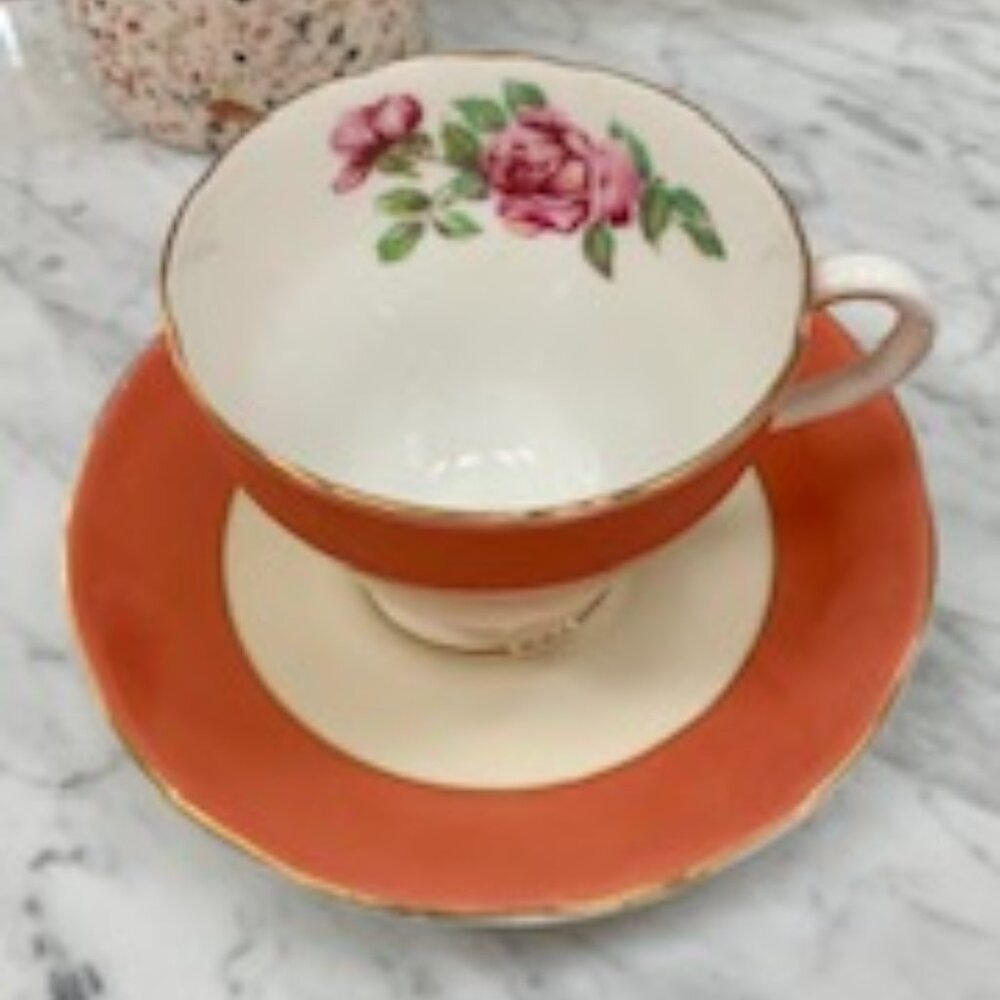 Salisbury Teacup and Saucer | Rose and Salmon Color | Bone China